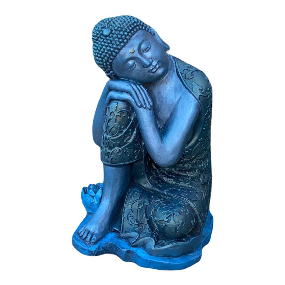 SAT NAM INSPIRES - Figura Buda Durmiente Flor Loto Blue  38 cm