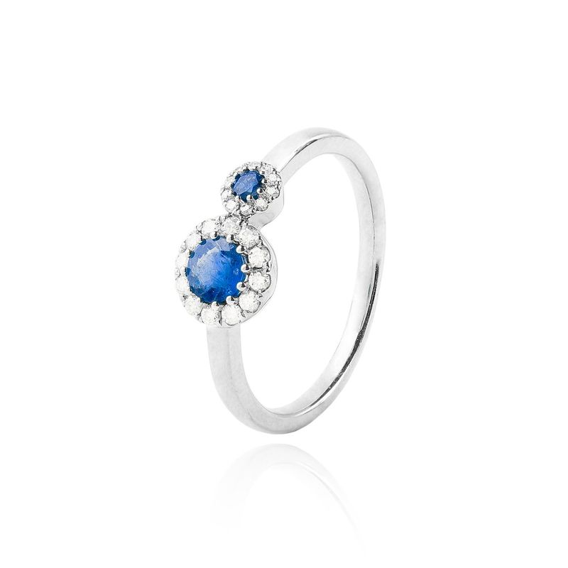 JB JOYAS BARON - Anillo Oro Blanco 18kt  Diamantes de 15 Pts y 42 Pts Zafiro