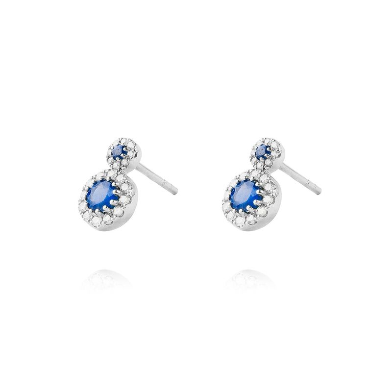 JB JOYAS BARON - Aros de Oro Blanco 18kt Diamantes de 21Pts y  47 Pts Zafiro