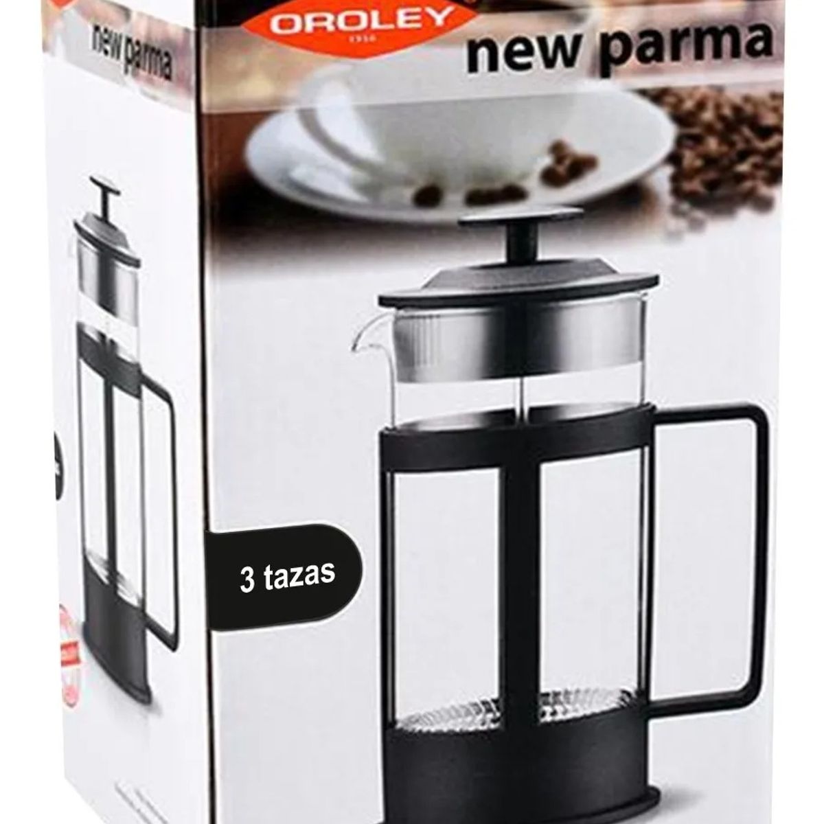 OROLEY - Cafetera Oroley New Parma Negra 3 Tazas Prensa Francesa