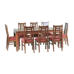 MUEBLES AMERICA - Comedor Nacional Leyda 8 sillas Color Nogal Tapiz Terracota