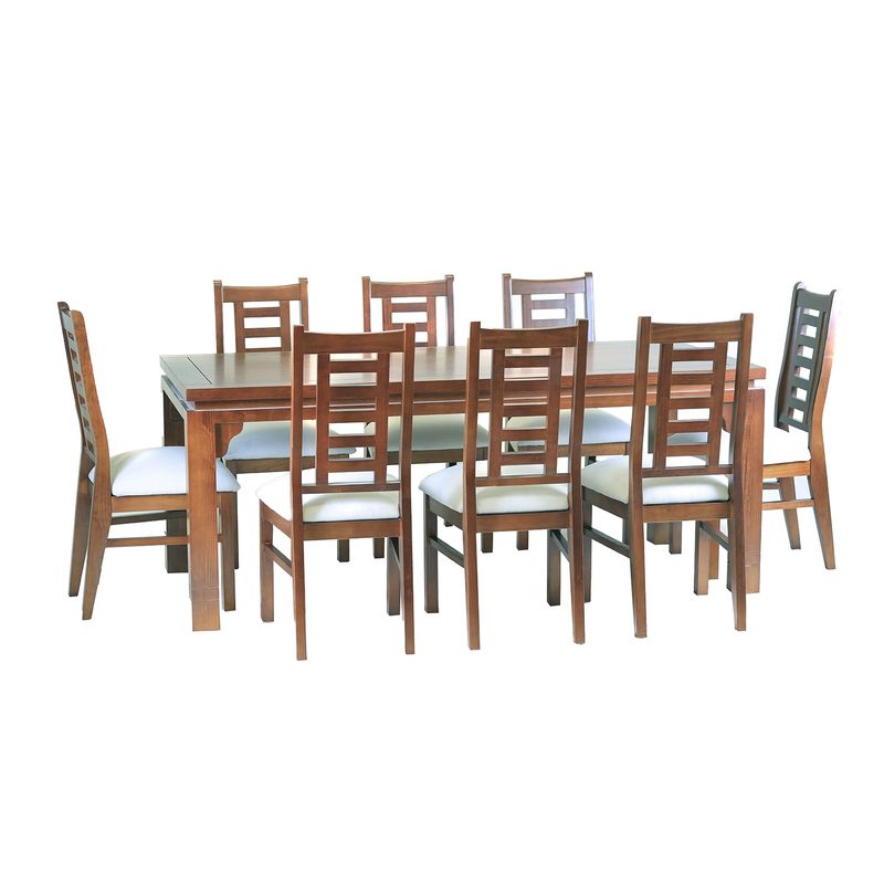 MUEBLES AMERICA - Comedor Nacional Leyda 8 sillas Color Nogal Tapiz Crudo