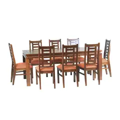 MUEBLES AMERICA - Comedor Naciona Leyda 8 sillas Color Nogal Tapiz Naranjo.