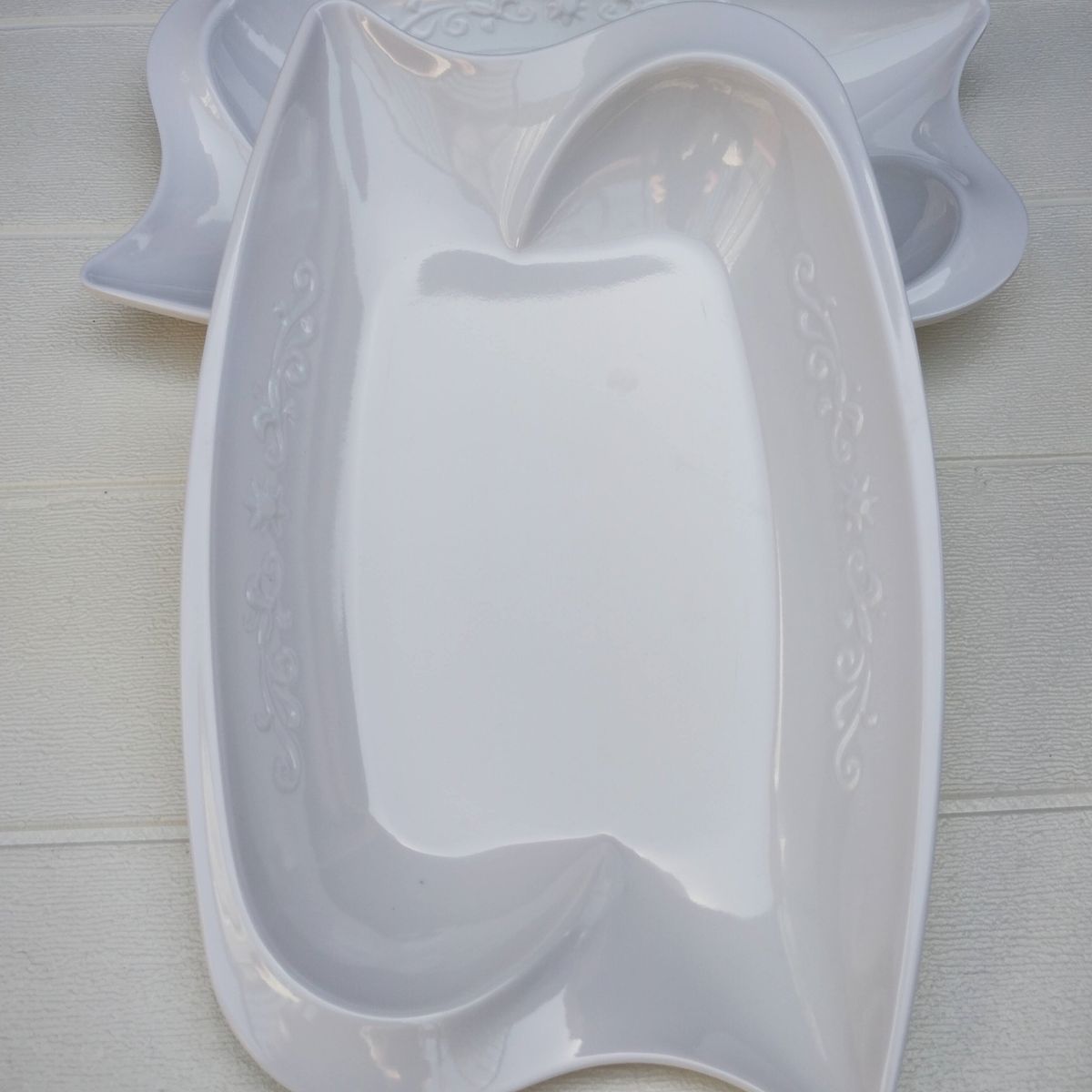 GENERICO - Pack 2 Bandejas & Plato Ovalado C/Diseño - Blanco