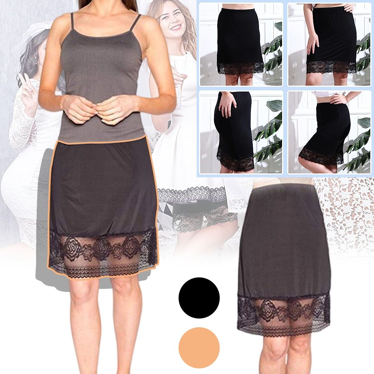 EDWINAYY - Enagua Cintura Microfribra Con Encaje