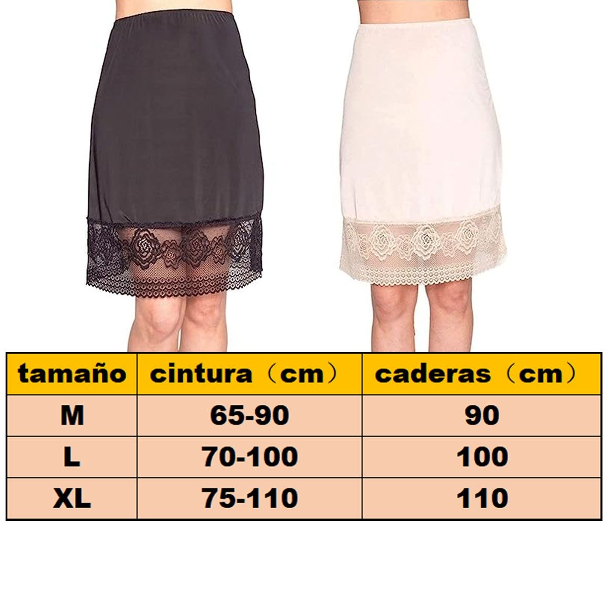 EDWINAYY - Enagua Cintura Microfribra Con Encaje