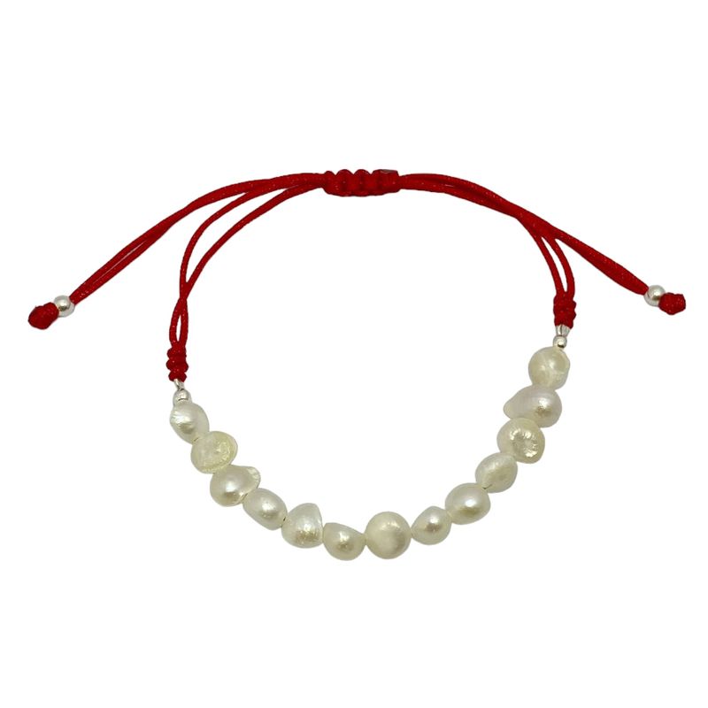 ANDREA COGGIOLA JOYAS - Pulsera Perlas de Río Cordón Rojo Plata Fina 925