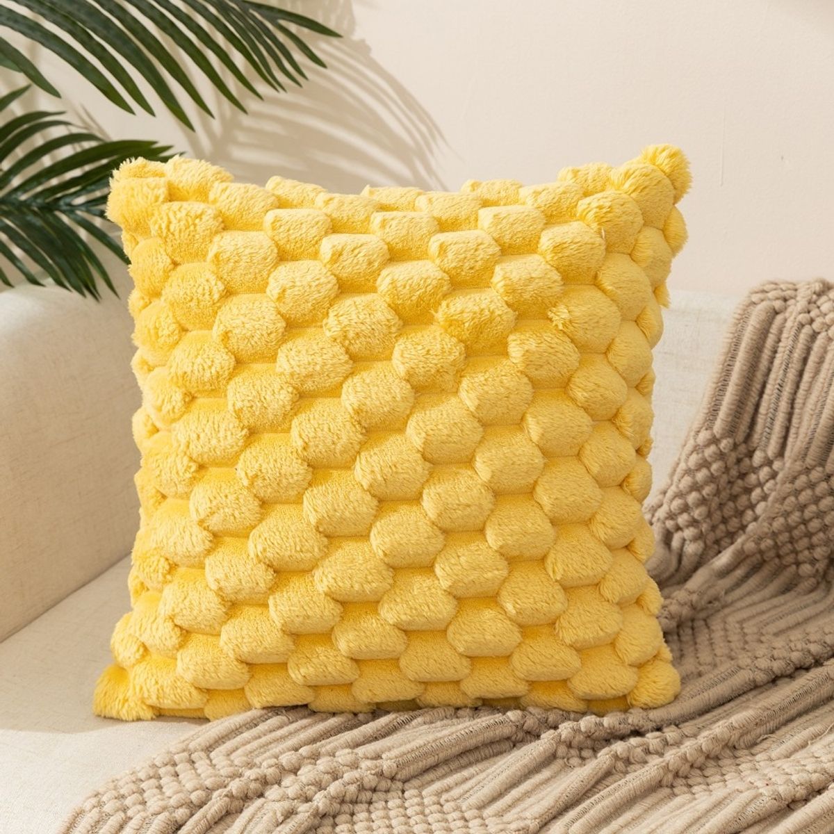 GENERICO - Fundas Para Cojín Decorativo Peludo Bucle Amarillo
