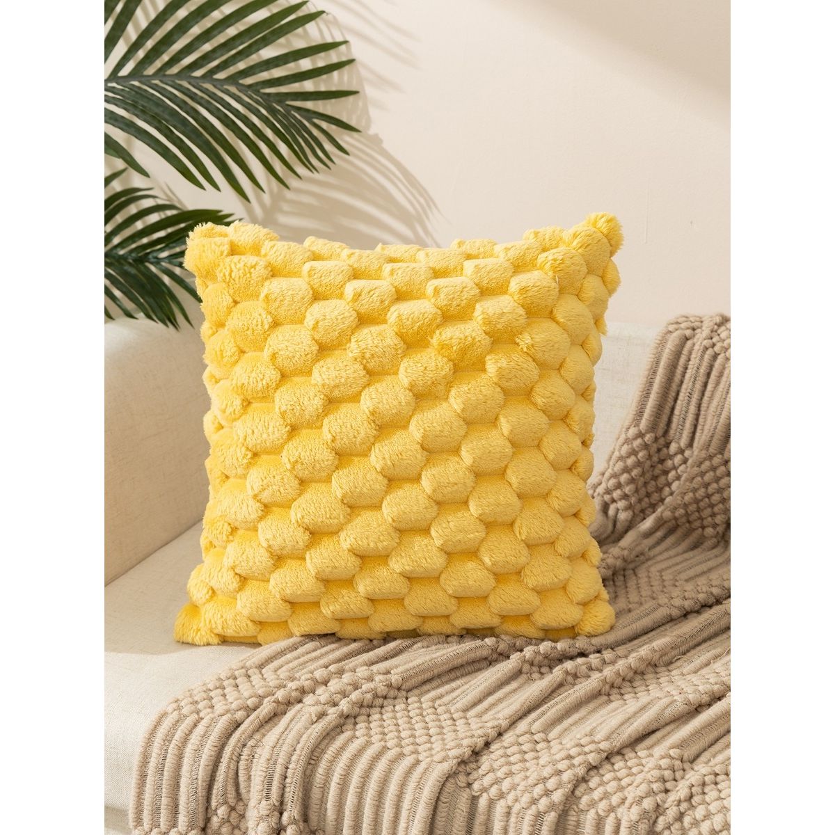 GENERICO - Fundas Para Cojín Decorativo Peludo Bucle Amarillo