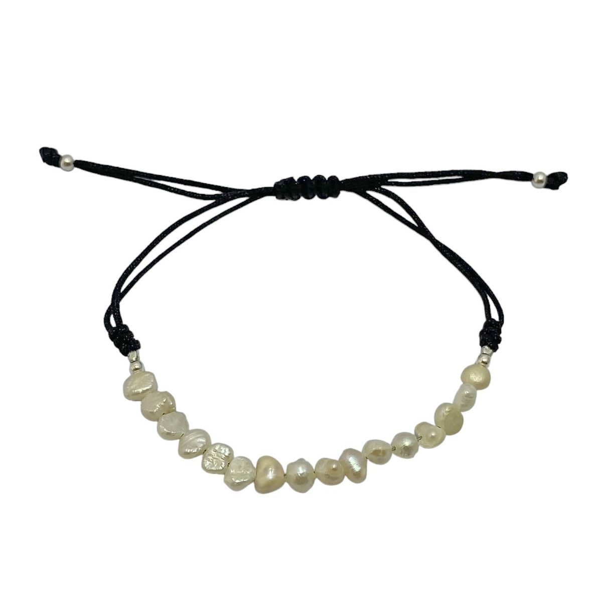 ANDREA COGGIOLA JOYAS - Pulsera Perlas de Río Cordón Negro Plata Fina 925