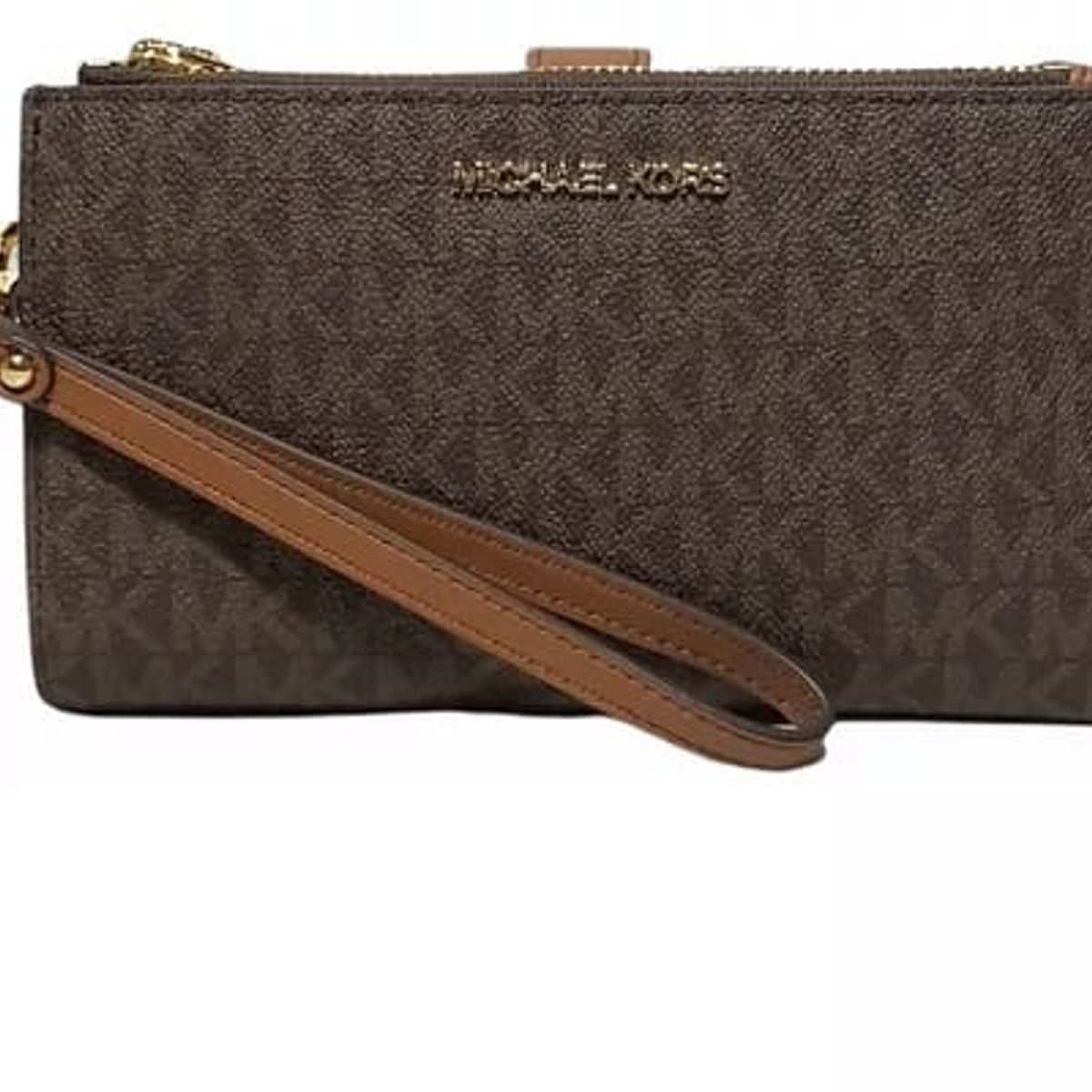 MICHAEL KORS - Billetera Michael Kors Jet Set Travel Double Zip Wristlet -  Brown
