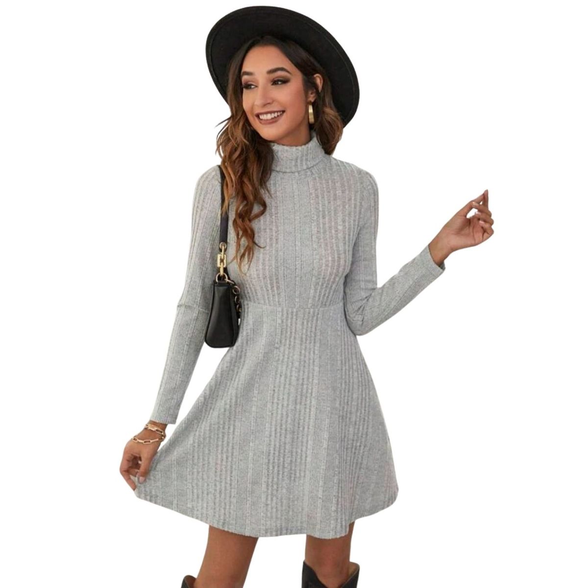 GENERICO - VESTIDO CORTO ACAMPANADO CUELLO ALTO IDEAL PARA FIESTA