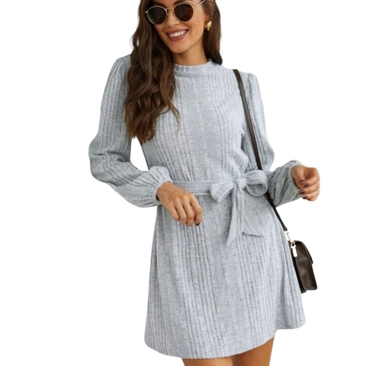 GENERICO - VESTIDO CORTO SEMI ACAMPANADO MANGA LARGA IDEAL FIESTA