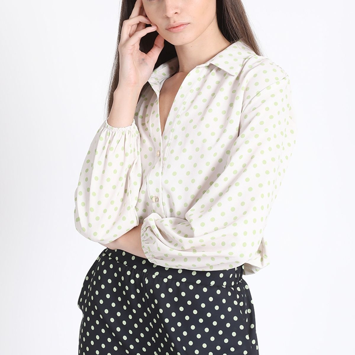 LIOLA - Blusa Estampado Lunares, Verde Liola