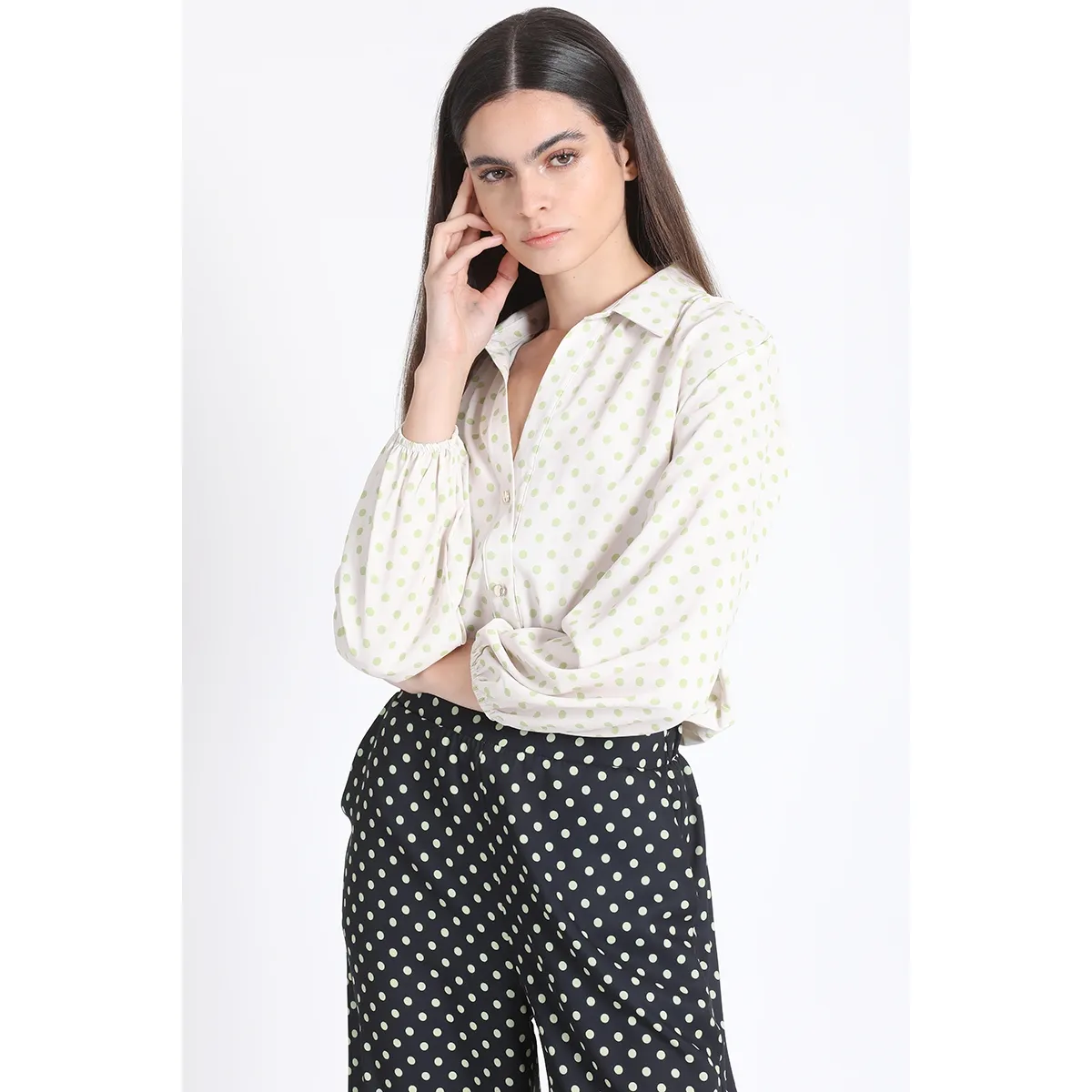 LIOLA - Blusa Estampado Lunares, Verde Liola