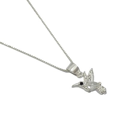 Imagen 2 del producto Collar Colibrí Circón Blanco Plata Fina 925