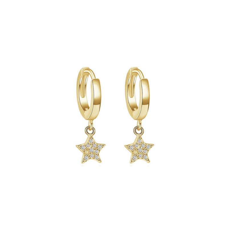 GENERICO - Argolla Estrellas con Circones Gold- Azul Zafira
