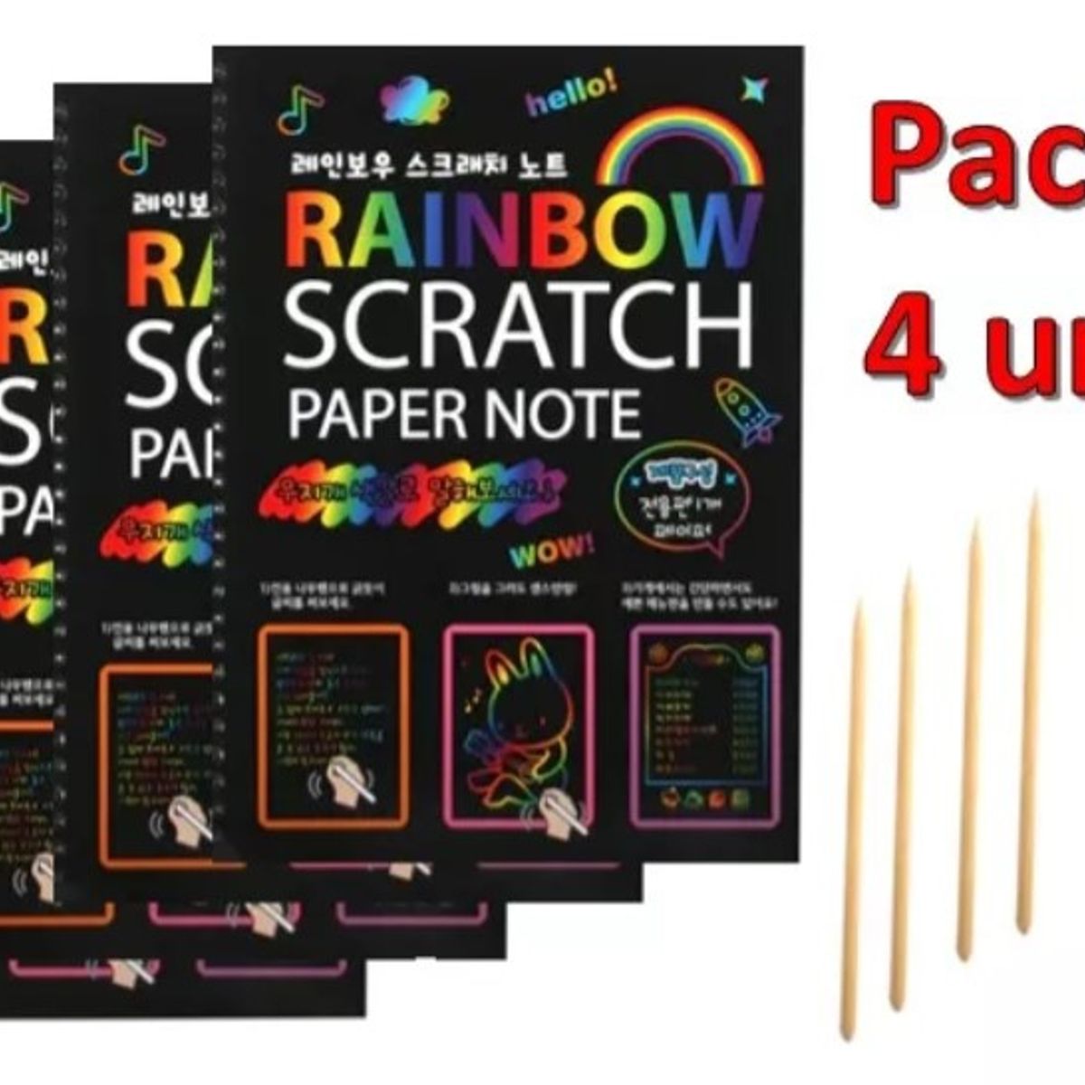 GENERICO - Pack 4 Libretas Raspable Mágicas de Dibujo