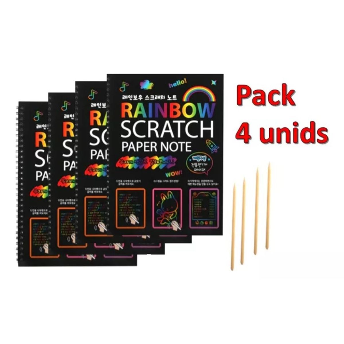 GENERICO - Pack 4 Libretas Raspable Mágicas de Dibujo