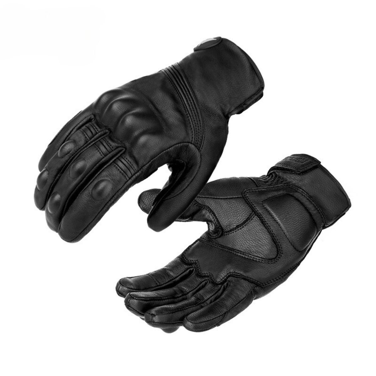 MOTOWOLF - Guantes de Cuero Genuino Cálidos  Negros Para Invierno Motowolf 0303B