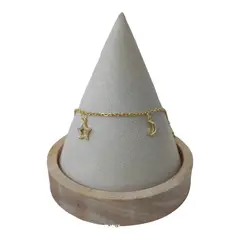 GENERICO - Tobillera media luna estrellas circones de plata 925 bañada en oro 18k