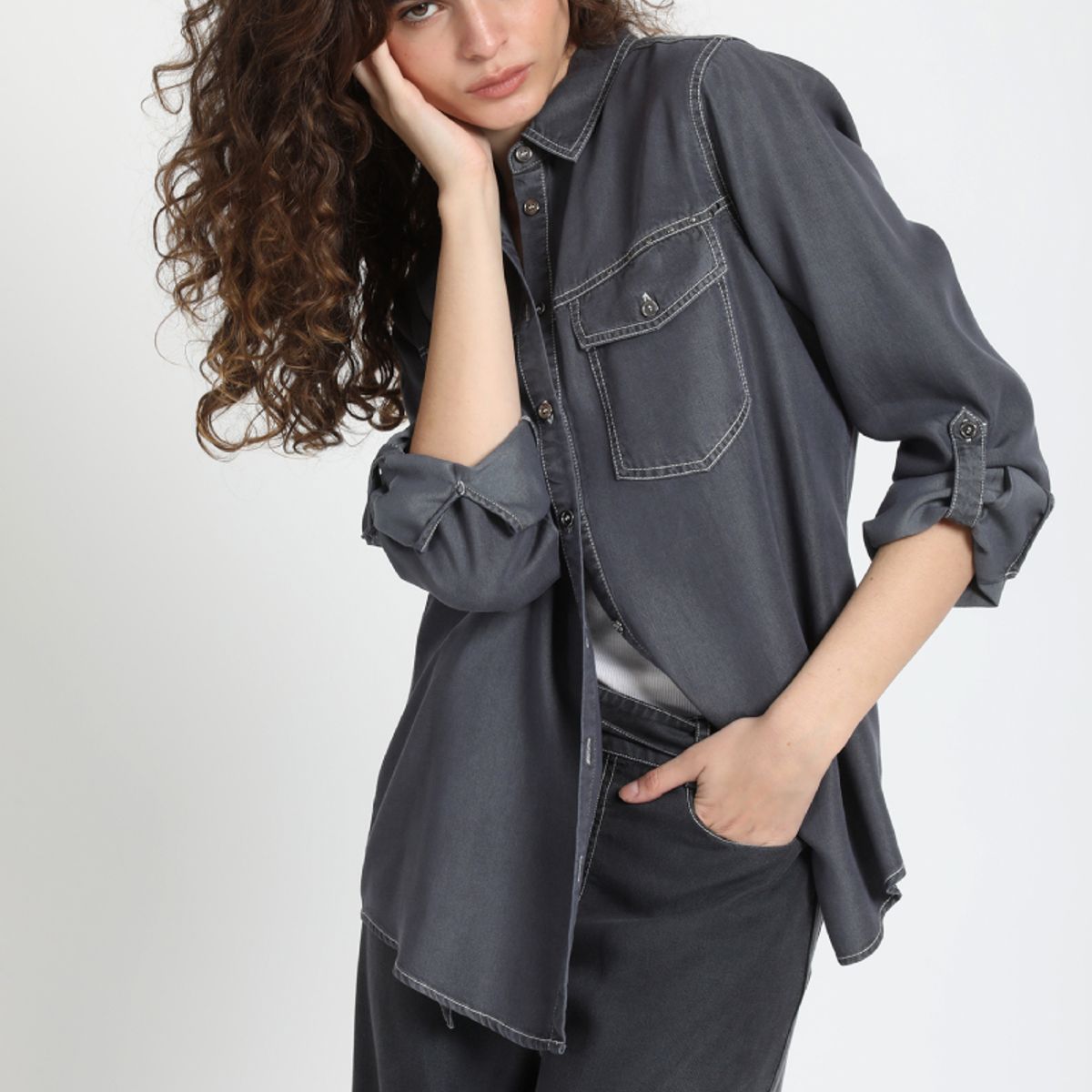 LIOLA - Camisa Pespunte Contratono, Lyocell Grafito Liola