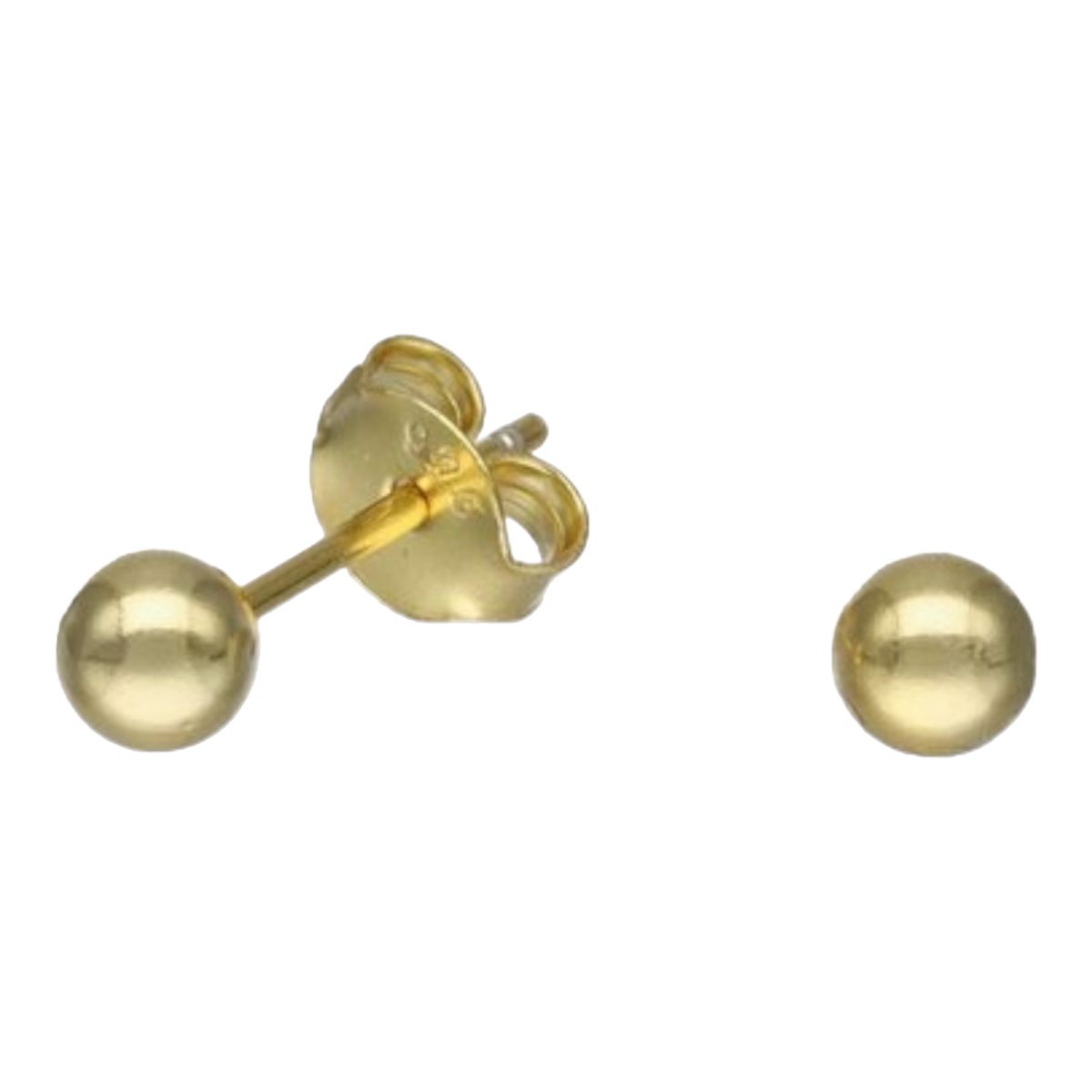 GENERICO - Aros esfera 4 mm de plata 925 bañada en oro de 18 k