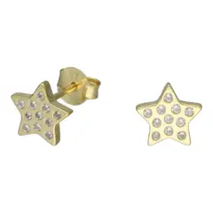 GENERICO - Aro estrellas circones de plata 925 bañado en oro de 18 k