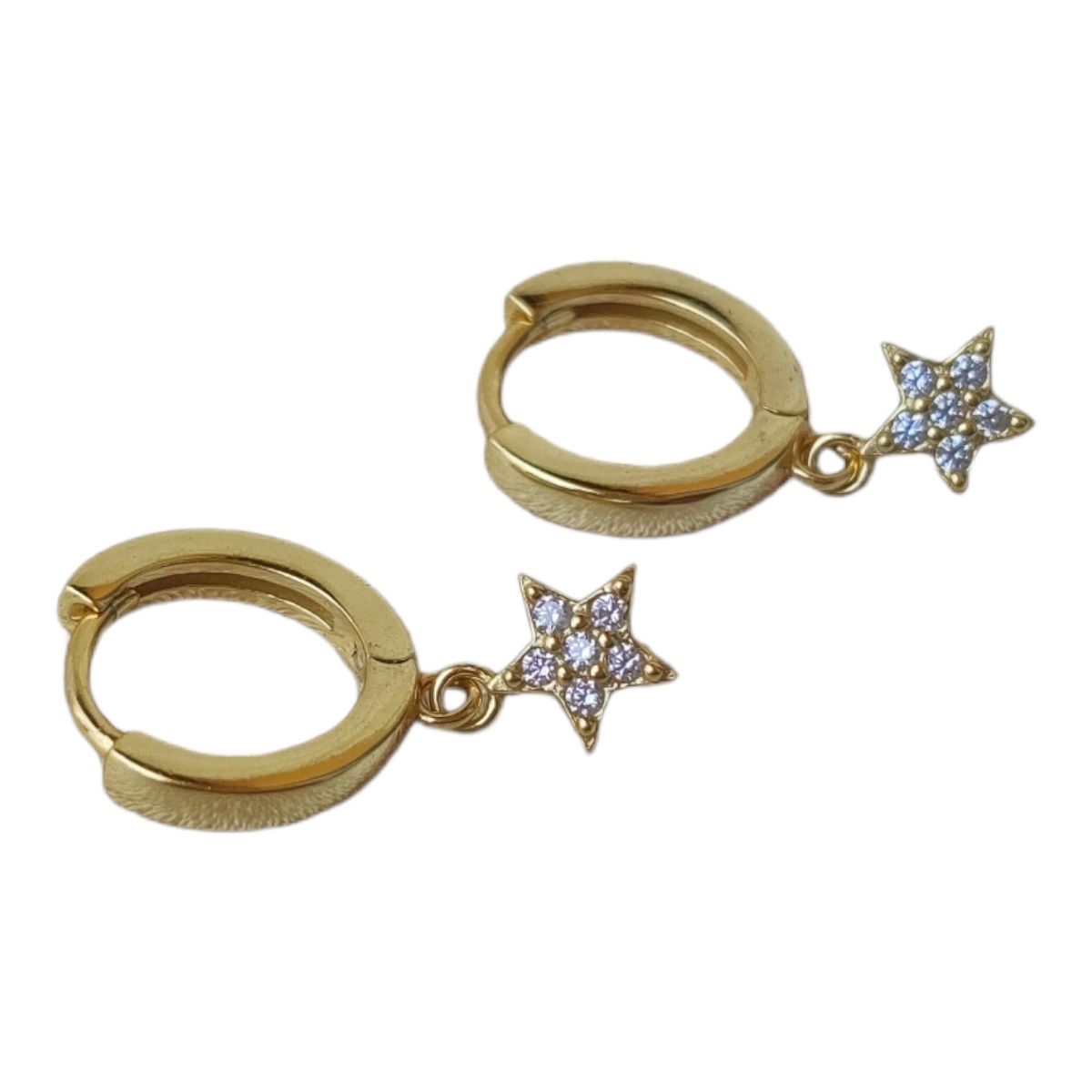 GENERICO - Argolla huggie estrella circones de plata 925 bañados en oro de 18k