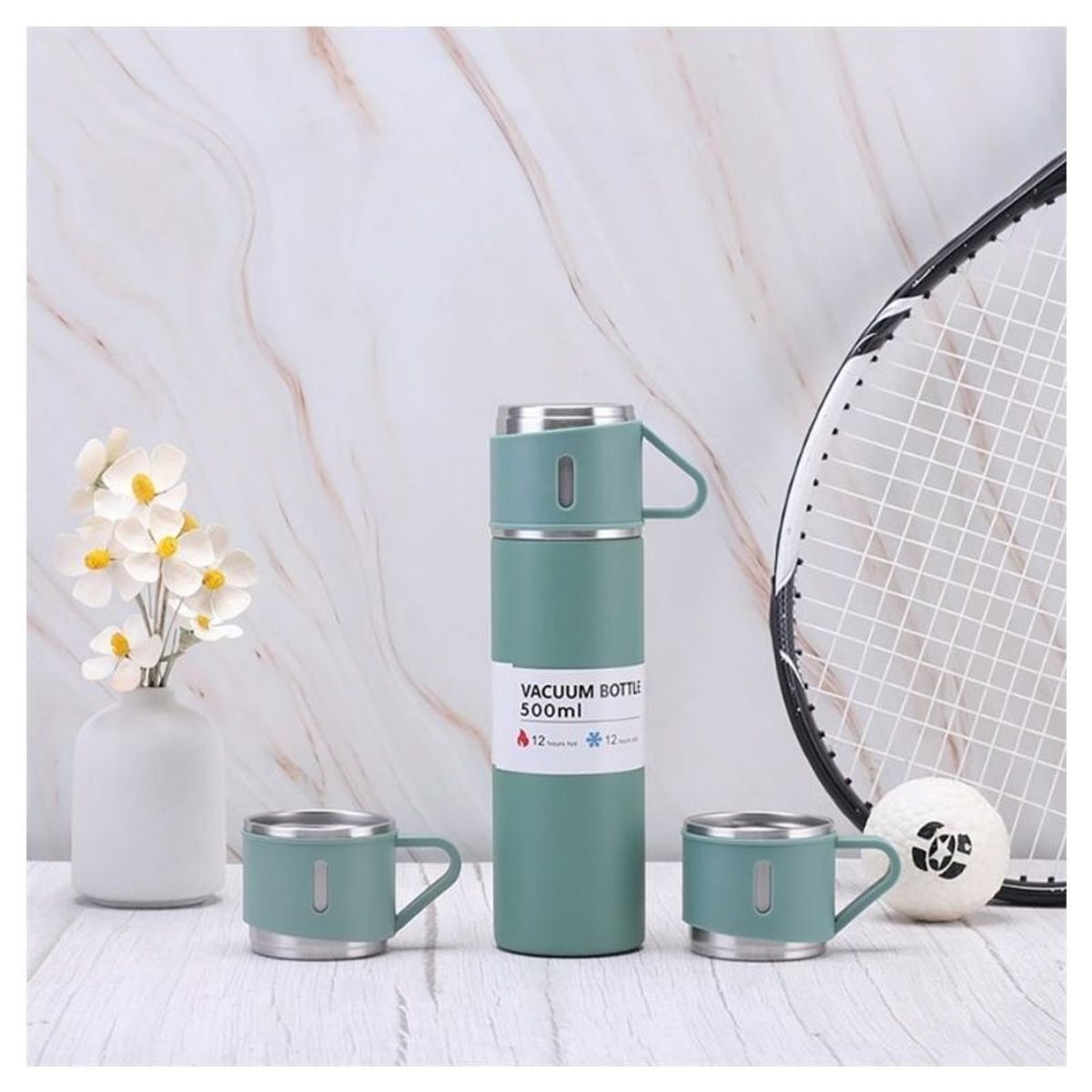 GENERICO - Set Termo Para Agua Caliente Termo Cafe + 2 Tazas 500 Ml