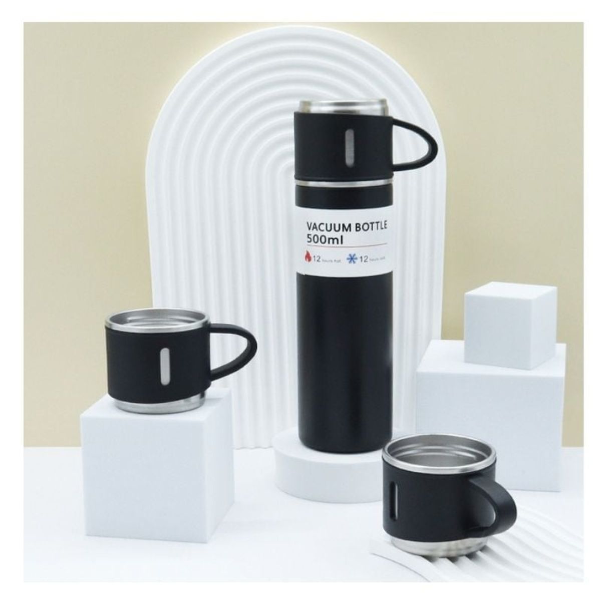 GENERICO - Set Termo Para Agua Caliente Termo Cafe + 2 Tazas 500 Ml