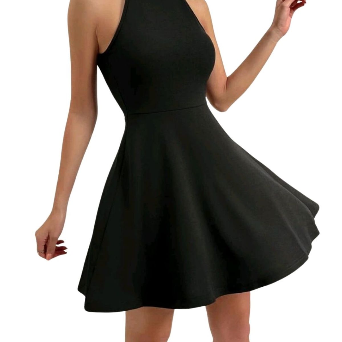 GENERICO - VESTIDO ACAMPANADO CUELLO ALTO SIN MANGAS IDEAL PARA FIESTA COCTEL