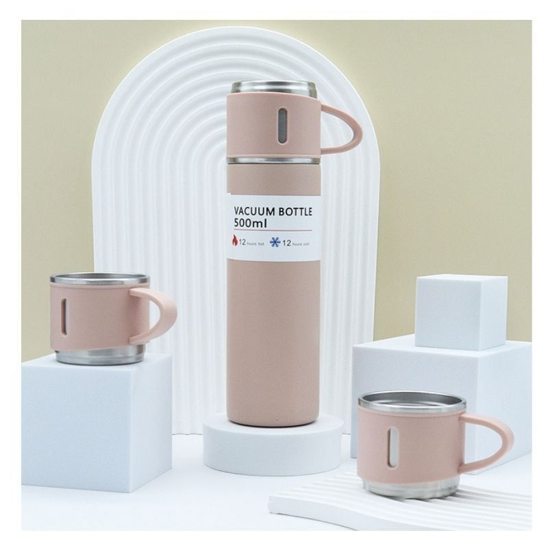 GENERICO - Set Termo Para Agua Caliente Termo Cafe + 2 Tazas 500 Ml