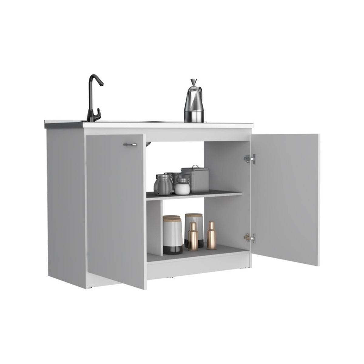 FMFURNITURE - Mueble Base de Cocina + Lavaplatos 120Cm Blanco 89x120x50.5 cm