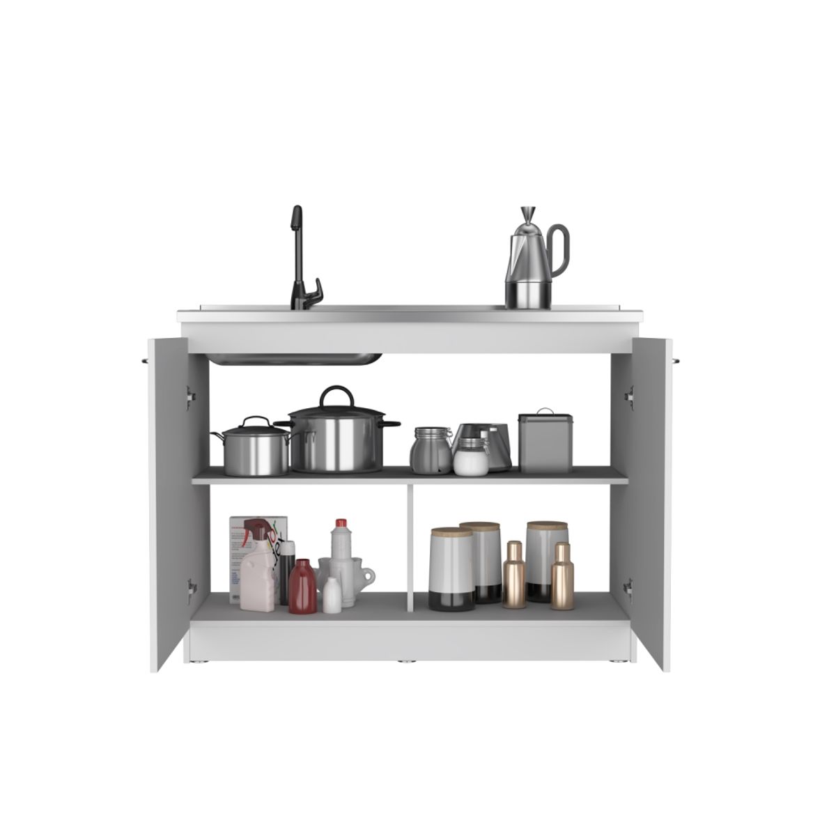 FMFURNITURE - Mueble Base de Cocina + Lavaplatos 120Cm Blanco 89x120x50.5 cm