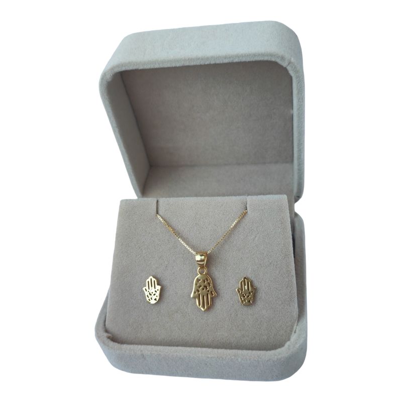 GENERICO - Conjunto mano de fatima de plata 925 bañado en oro 18 k