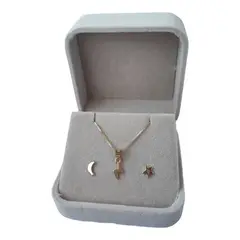 GENERICO - Conjunto desigual estrella luna y rayo de plata 925 bañado en oro 18k