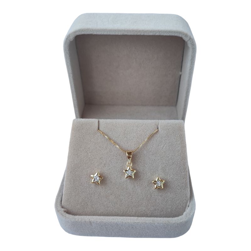 GENERICO - Conjunto estrella circón de plata 925 bañado en oro de 18 k