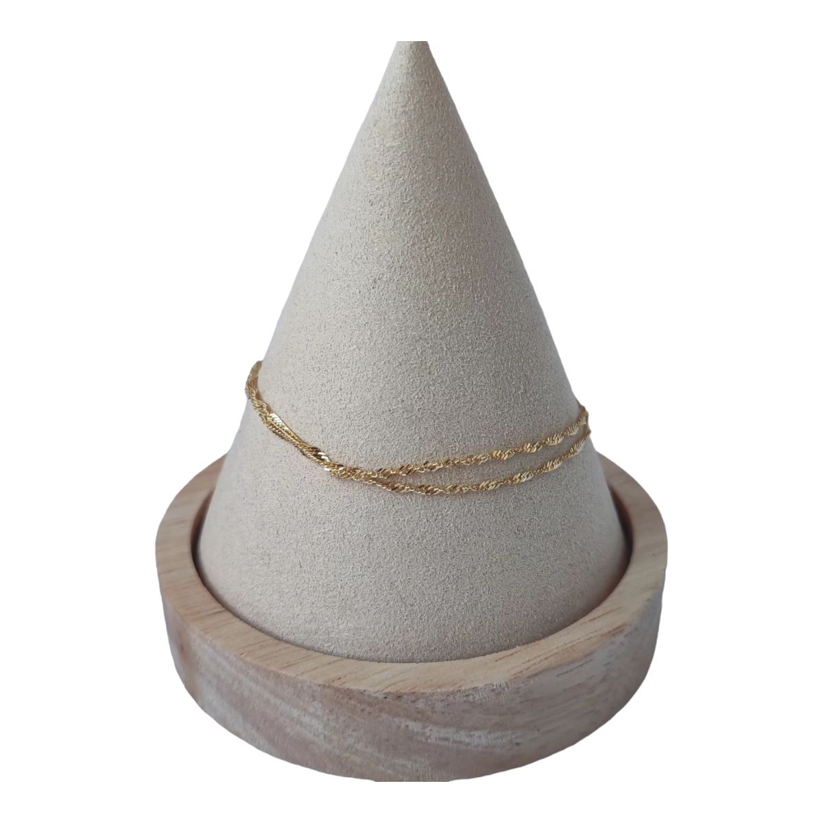 GENERICO - Pulsera doble Singapur de plata 925 bañada en oro de 18 k