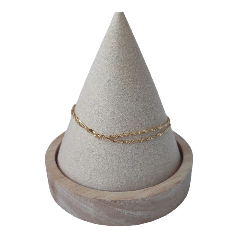 GENERICO - Pulsera doble Singapur de plata 925 bañada en oro de 18 k
