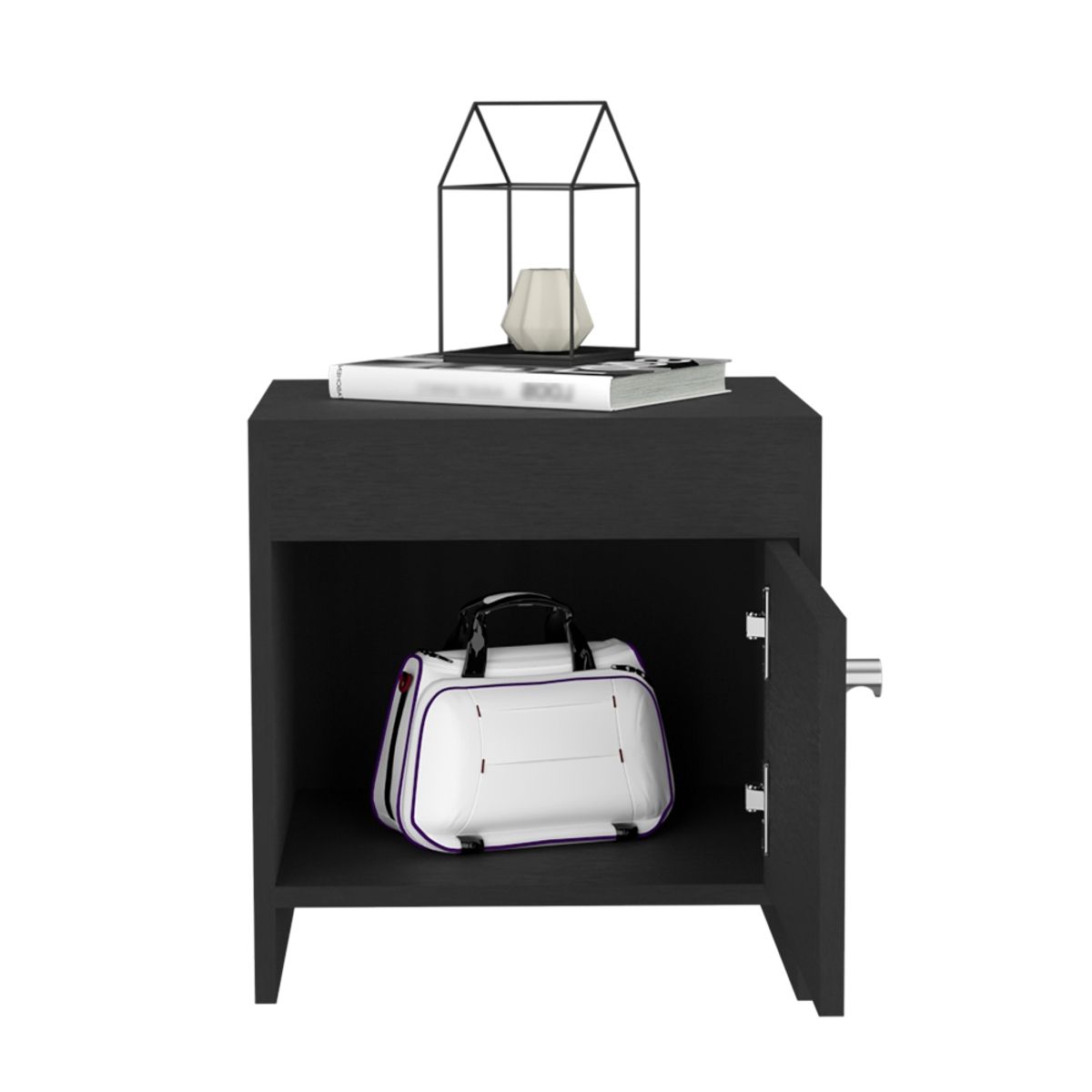 FMFURNITURE - Velador 1 Puerta - Negro 41.6x40x35.2 cm