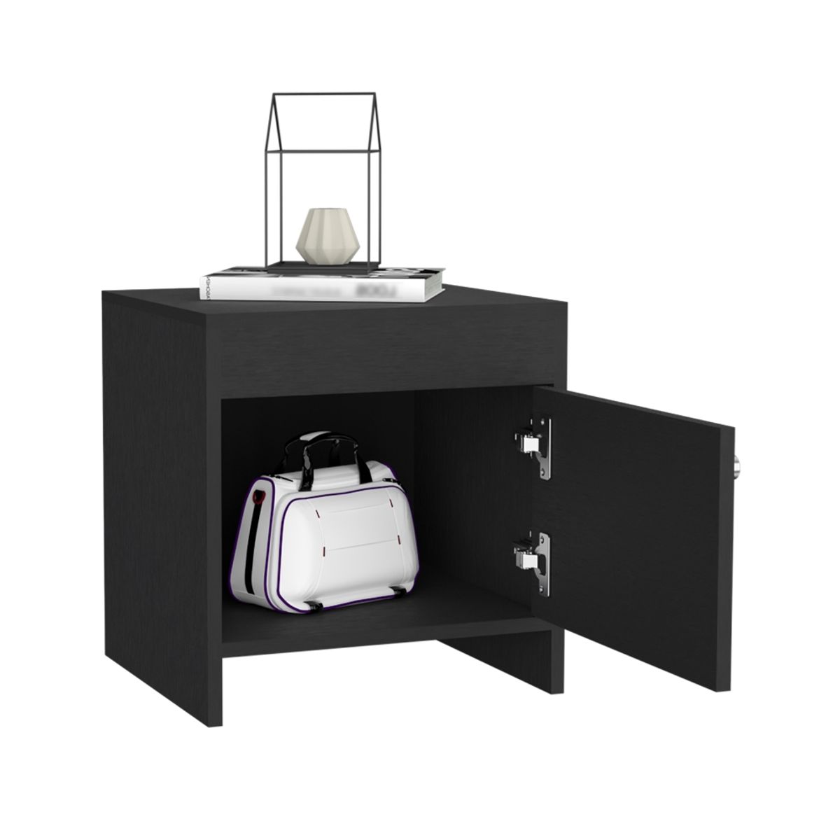 FMFURNITURE - Velador 1 Puerta - Negro 41.6x40x35.2 cm