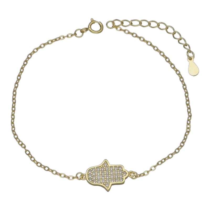 GENERICO - Pulsera mano de fatima circones de plata 925 bañada en oro de 18 k