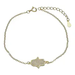 GENERICO - Pulsera mano de fatima circones de plata 925 bañada en oro de 18 k