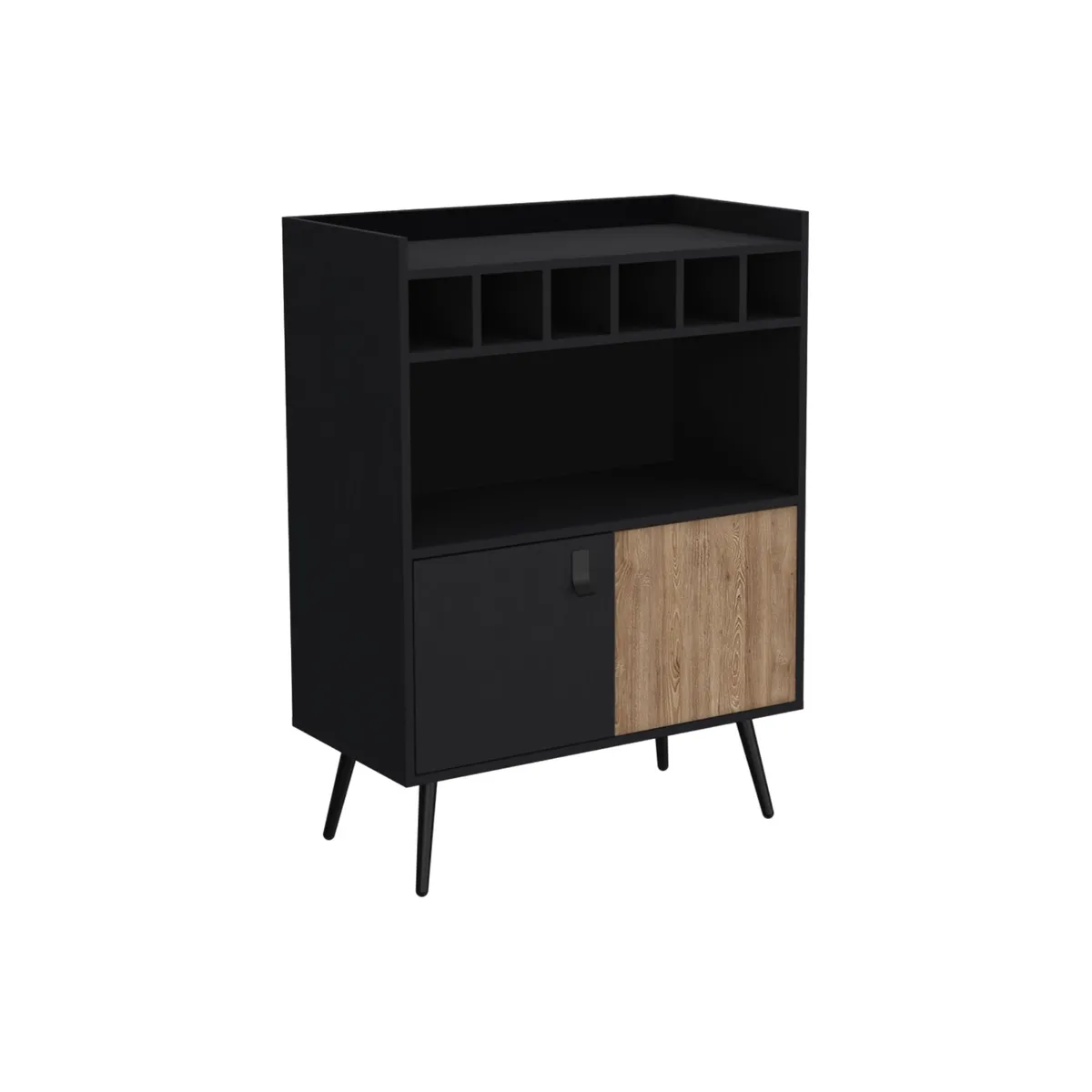 FMFURNITURE - Bar Bajo 6 Botelleros 2 Puertas Fm-007N - Negro