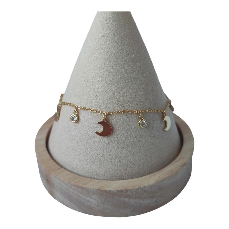GENERICO - Pulsera media luna circones de plata 925 bañada en oro de 18 k