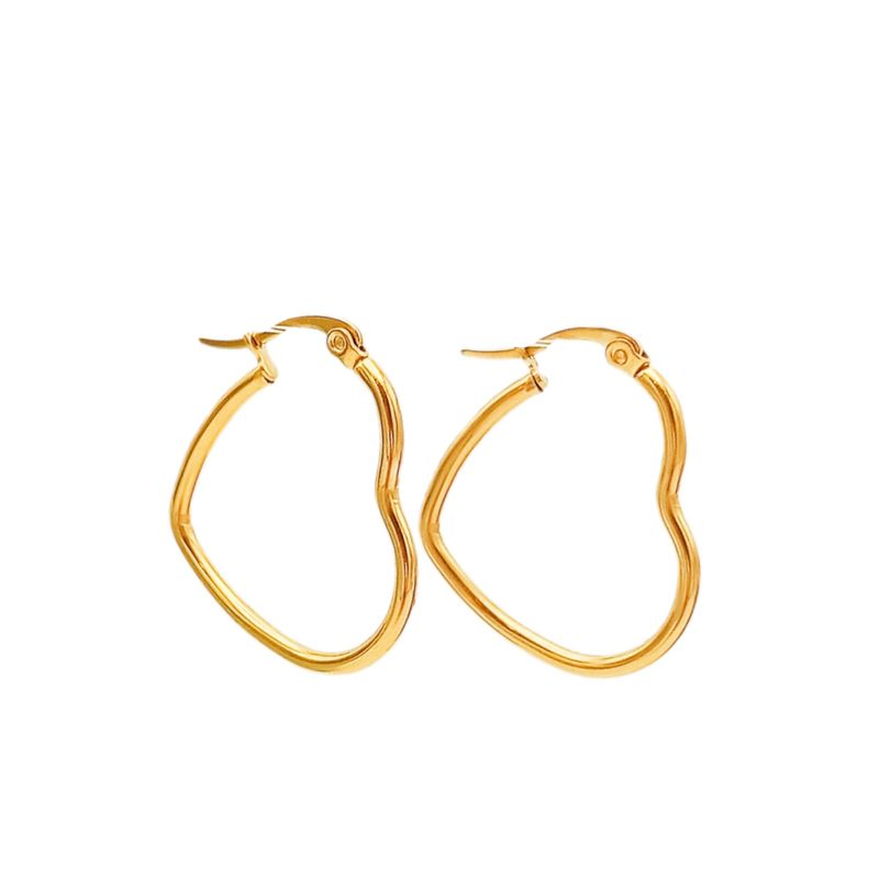 ELBAULDEJUMA - Aros Argollas Basicas Hoop Corazón Chapadas En Oro 18k