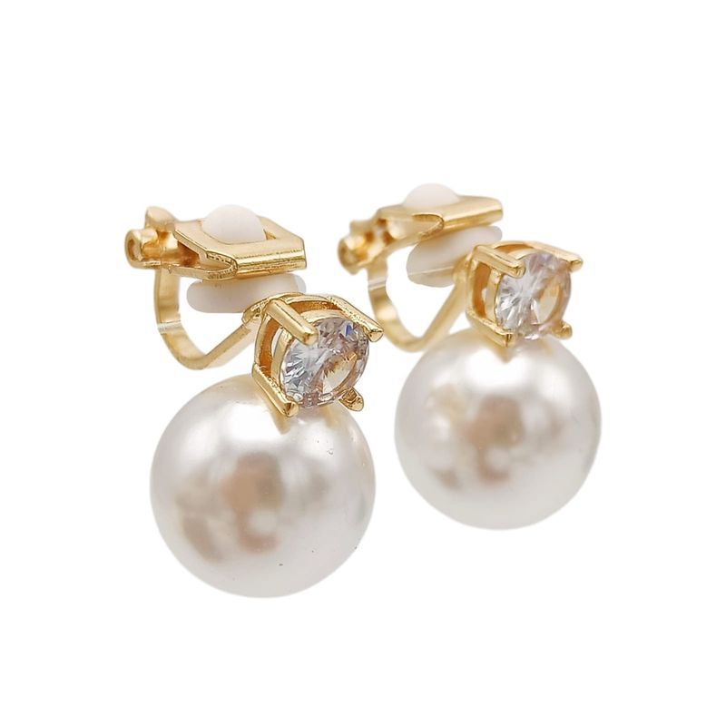 ELBAULDEJUMA - Aros Perla Zircon Chapado En Oro 18k Earcuff Sin Perforacion