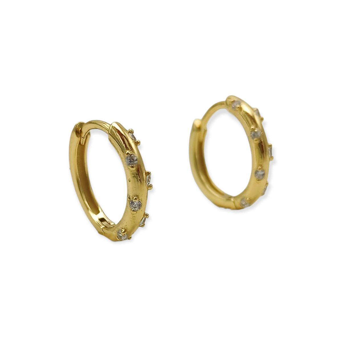 ELBAULDEJUMA - Aros Argollas 10mm Zirconias Plata 925 Chapada Oro 18k Niñas