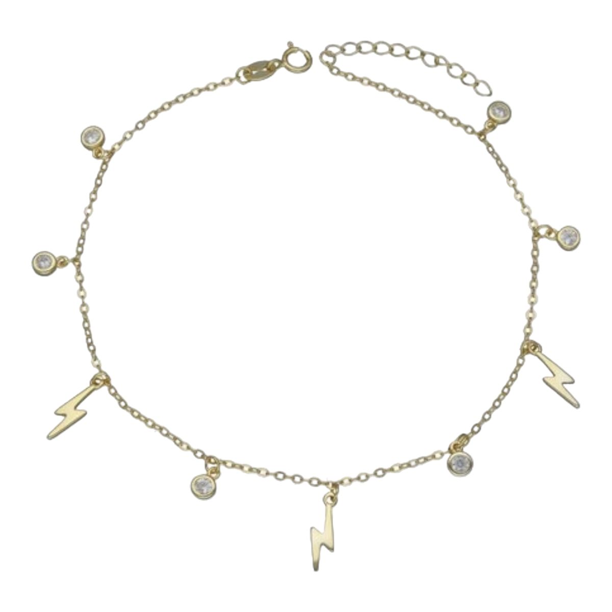 GENERICO - Tobillera rayos circones de plata 925 bañada en oro de 18 k